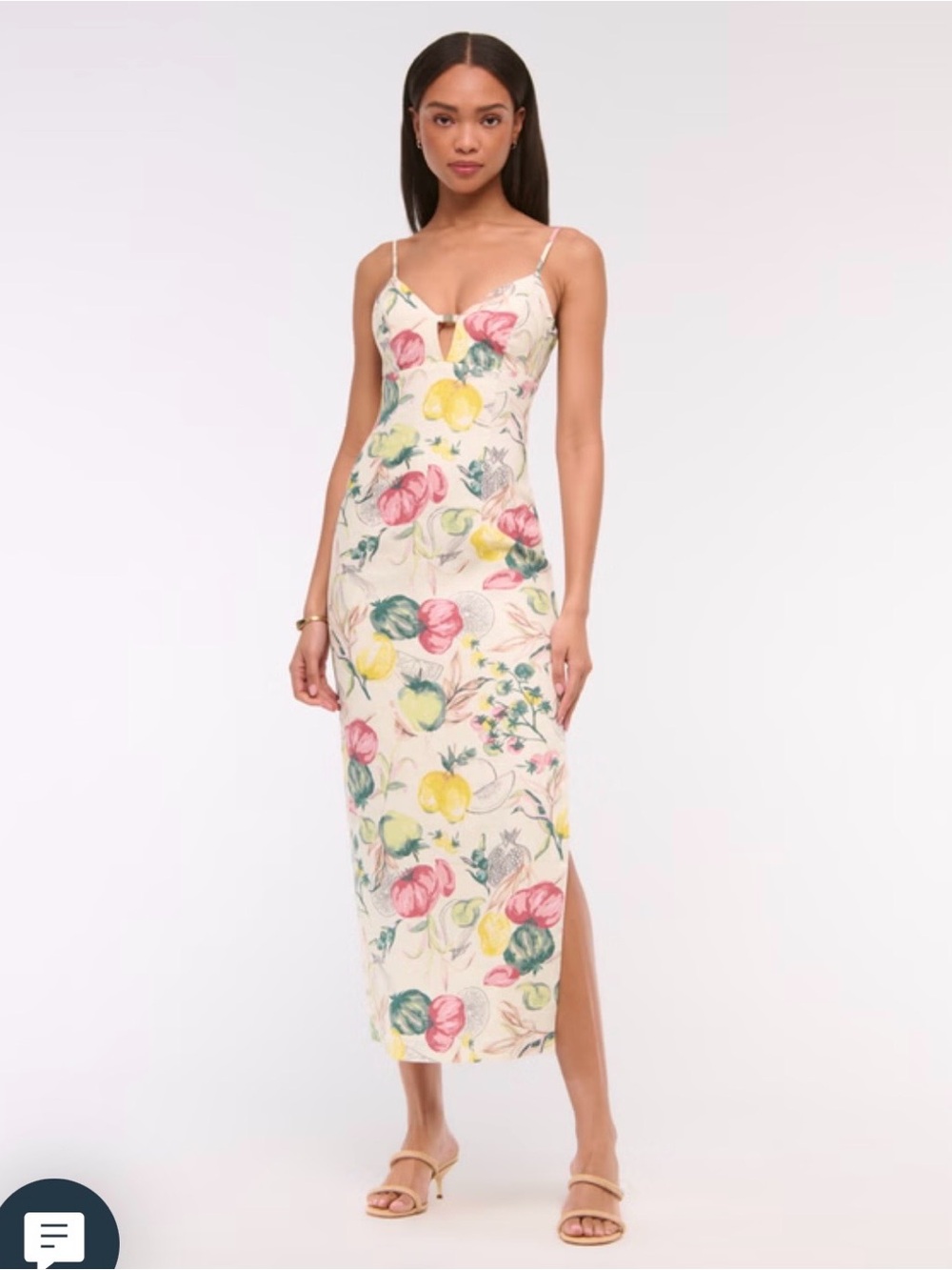 Abercrombie & Fitch Cream Floral Slip Midi Dress with Pink and Yellow Blooms